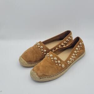 Brian Atwood espadrilles moccasin tan tobacco suede women's size 7